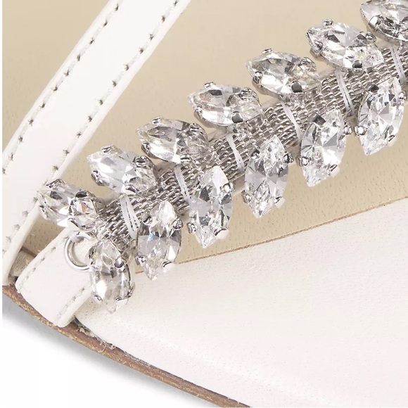 NWT JIMMY CHOO Maesie Embellished Leather Sandals Cream Ecru White Crystal - 5 - Picture 7 of 14
